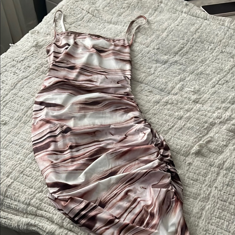 SHEIN Brown Ruched Bodycon Mini Dress